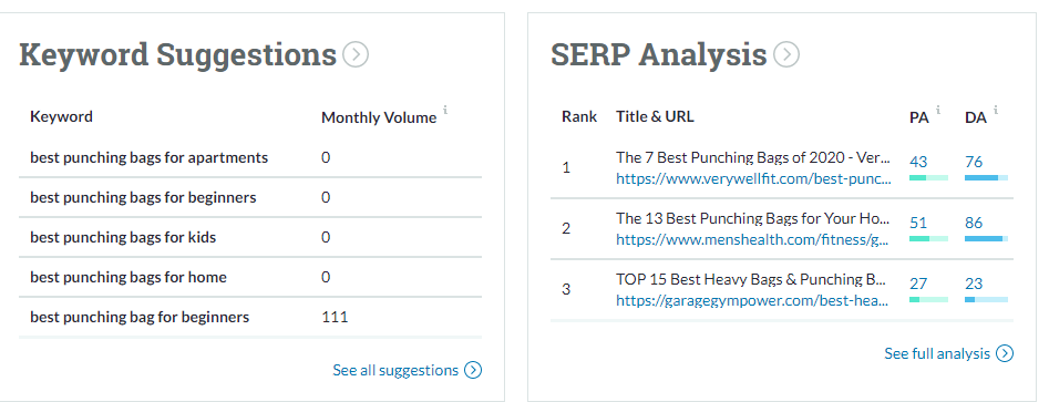 MOZ search results